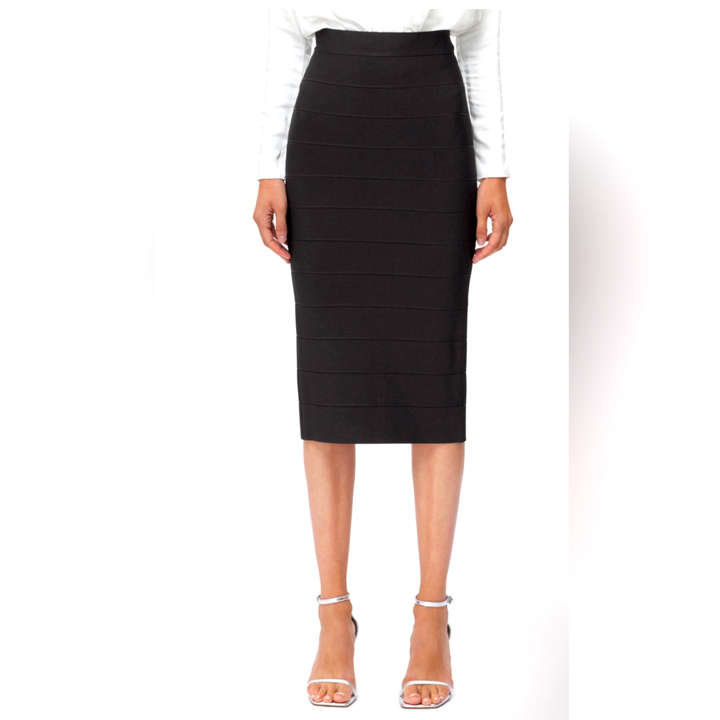 Bcbgmaxazria Women's Leger Mid-Length Knit Pencil Skirt Sz M Black
